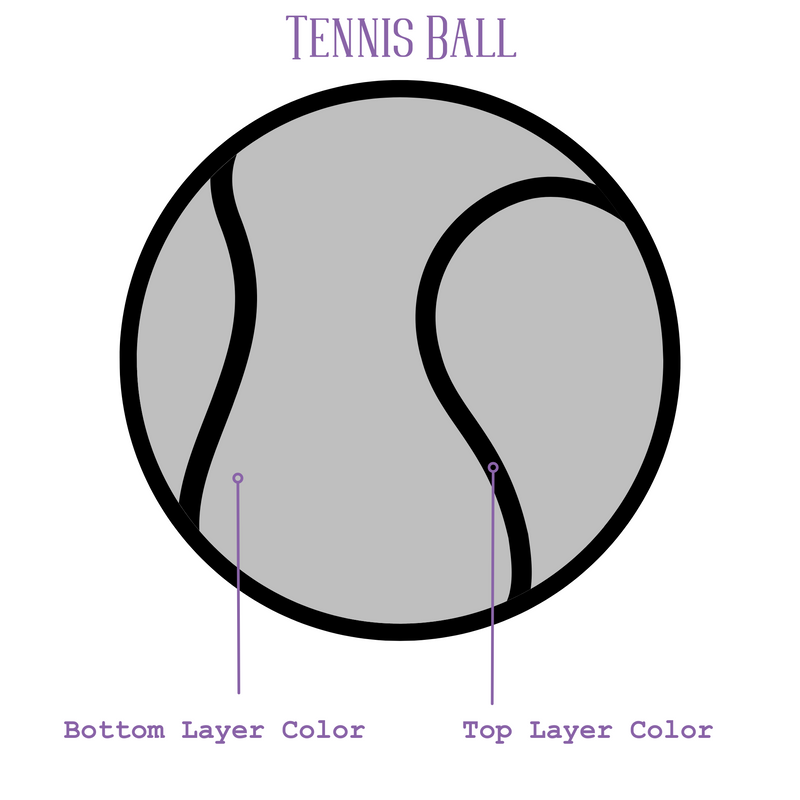 diagram of a double layer tennis ball for Sports Bookend Set showing how to select the colors for easy ordering.