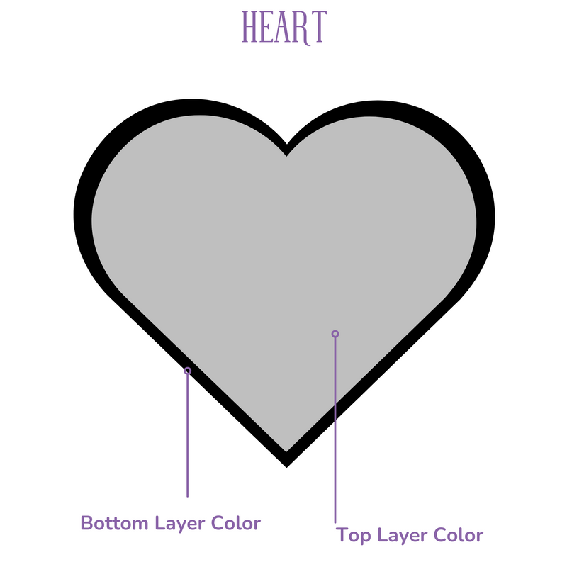 diagram of Double Layer heart design  bookends showing placement of how to order easily.