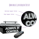 diagram of personalized remote control box showing the font color ways to easily order.