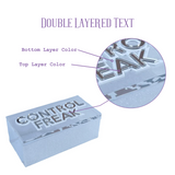 diagram of CONTROL FREAK remote control box with labels showing color placement for easy ordering