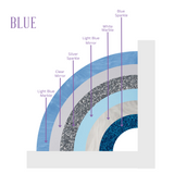 diagram of our rainbow and initial bookend set with labels showing color placement for easy ordering, blue