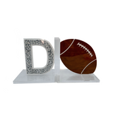 personalized bookend set with an initial and football.