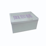 personalized decor box with colored box and clear acrylic lid saying YOUR TEXT HERE so you can add a single or double layer of lettering.
