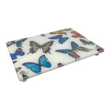 raised board with butterfly print used for decor, cheeseboard or a challah board.