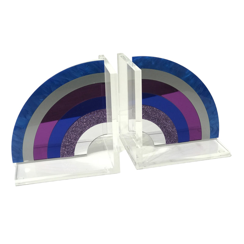 rainbow bookend set in blues & purples
