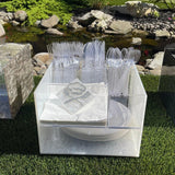 deluxe caddy has a napkin stopper that is customizable. logo, initials or a pictures