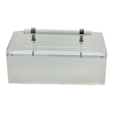 white marble box with handle and silver detail.
