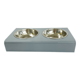 grey solid bite-size acrylic pet bowls with 2 metal bowls