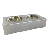 white marble mid-size acrylic pet bowl with 2 silver bowls