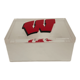 5x7 solid acrylic box with W logo on the clear lid.