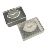LIPS BOX in white sparkle and silver sparkle.