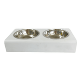 white solid bite-size acrylic pet bowls with 2 metal bowls