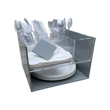 caddy displayed with forks, knives, spoons, napkins and paper plates