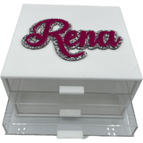 personalized JEWELRY BOX with the name Rena in script in double layer font