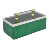 green marble box with handle and gold detail.