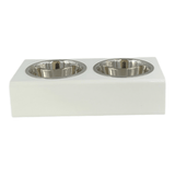acrylic pet bowl with 2 silver bowls in white.