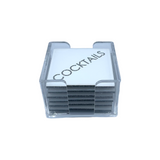 image of cocktails coasters, set of 6 in acrylic clear holder.