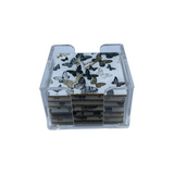 beautiful , white, gold, black acrylic butterfly coaster set with holder, available in set of 4 or set of 6
