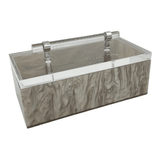 silver marble accessory storage box with lid and handle.