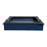 acrylic pyrex in dark blue, marble collection, kitchen decor, bakeware and cookware.