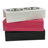 Assorted colors of mid-size acrylic pet bowls, can be personalized with pet's name using single letter acrylic