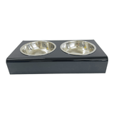 Black Solid bite-size acrylic pet bowls, can be personalized with pet's name using single letter acrylic