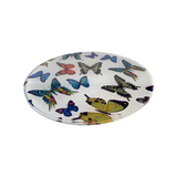 lazy susan featuring a multi color butterfly print and rotates for easy access.