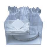 deluxe caddy on a rotating, lazy susan is available in a variety of colors solid grey, white, white marble, silver marble, black marble, white ribbon and blue ribbon,