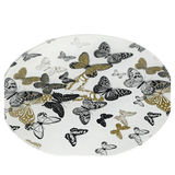 lazy susan showing the gold, black and white butterfly print.