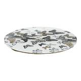 Lazy susan black & gold print on white background.