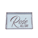 white and clear tray with  Rose ALL DAY TRAY in rose gold sparkle