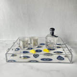 evil eye ultra-luxe tray showing the silver sparkle around the rim of the tray from the backing.