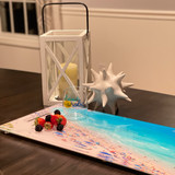 12x36 beach charcuterie cheeseboard on dining room table decorated and ready to be the entertainment