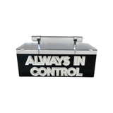 black acrylic box with clear handle, silver detail that says Always in Control on the front of it in double lettering white & silver mirror overlay - A Gifted Story.