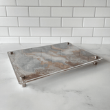 RAISED SERVING PLATTER | GREY GOLD MARBLE - A Gifted Story