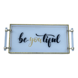 luxe beyoutiful tray written in black script and you is in gold sparkle script