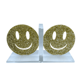 happy, smiley face bookends in gold sparkle - A Gifted Story