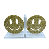 happy, smiley face bookends in gold sparkle - A Gifted Story