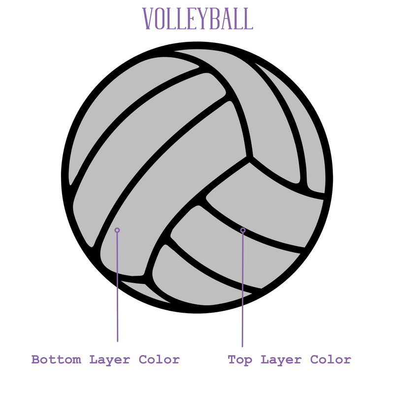 diagram of a double layer volleyball for Sports Bookend Set showing how to select the colors for easy ordering.
