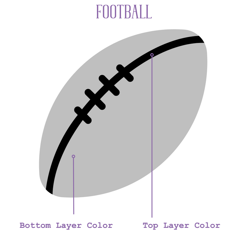 diagram of a double layer football for Sports Bookend Set showing how to select the colors for easy ordering.