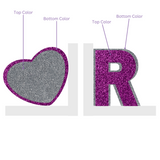 diagram of Double Layer heart design & initial bookends diagram showing placement of how to order easily.