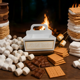 Let's Get Toasted acrylic caddy for smore's by fireplace.