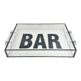 acrylic tray with the word BAR in black marble and white background.