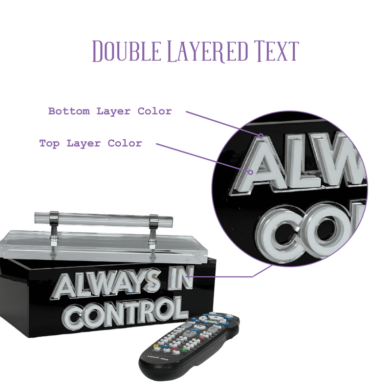 diagram of personalized remote control box showing the font color ways to easily order