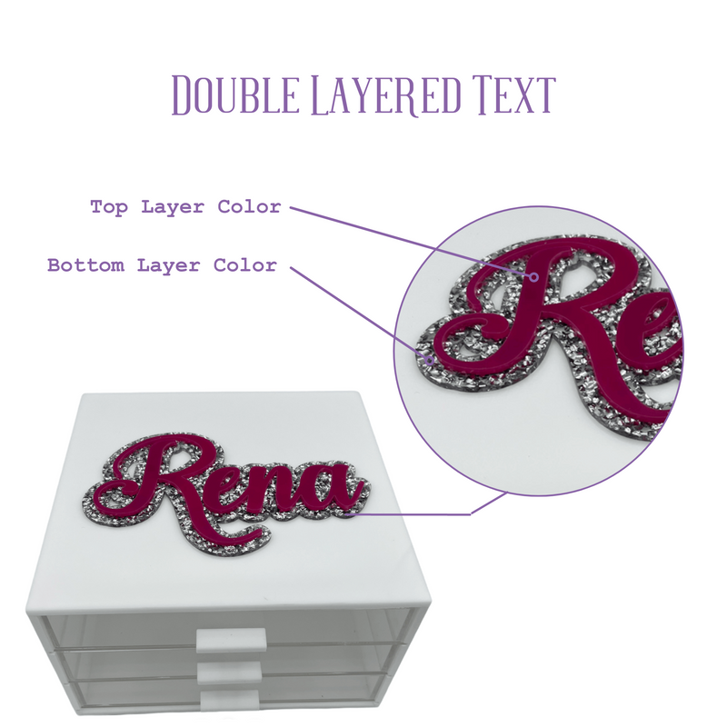 diagram of a personalized jewelry box showing the top and bottom font so its easy to order