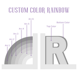 diagram of our rainbow and initial bookend set with labels showing color placement for easy ordering.