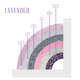 diagram of our rainbow and initial bookend set with labels showing color placement for easy ordering, lavender