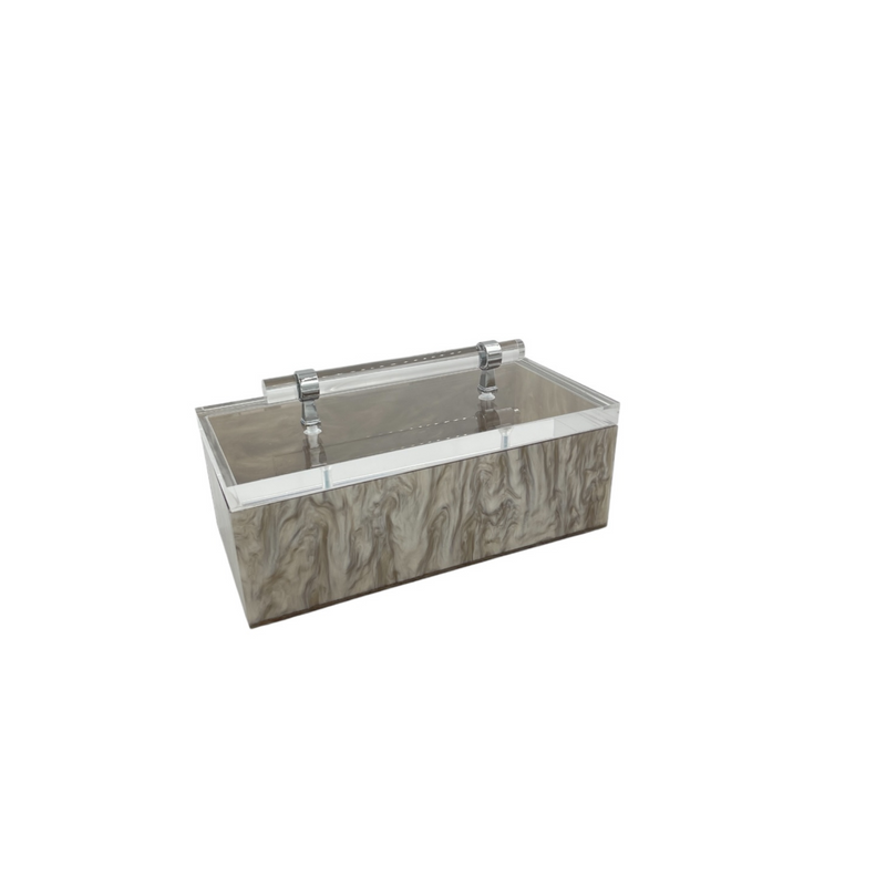 acrylic accessory box in silver marble,  customize handle and double layer ALWAYS IN CONTROL letters to match your decor