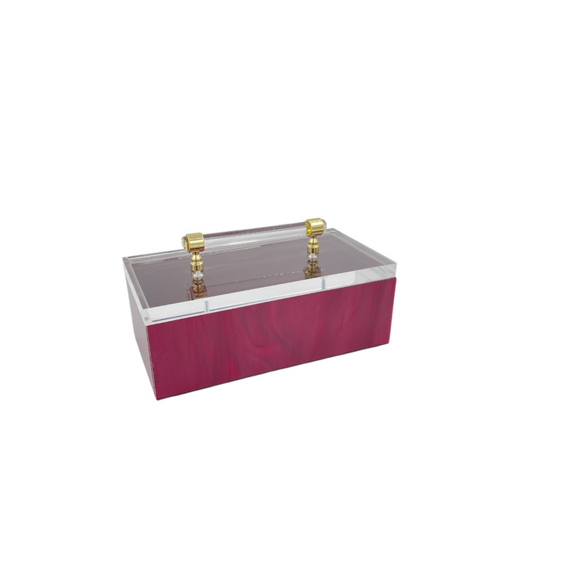 acrylic accessory box in red wine marble,  customize handle and double layer ALWAYS IN CONTROL letters to match your style