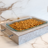 custom acrylic pyrex with holiday stuffing on marble counter for luxury entertaining 